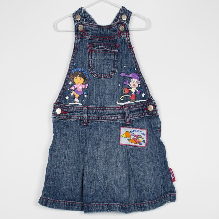 dora denim dress Vintage Dora The Explorer Denim Dress Girls Size 4 Embroidered Belted Nick JR